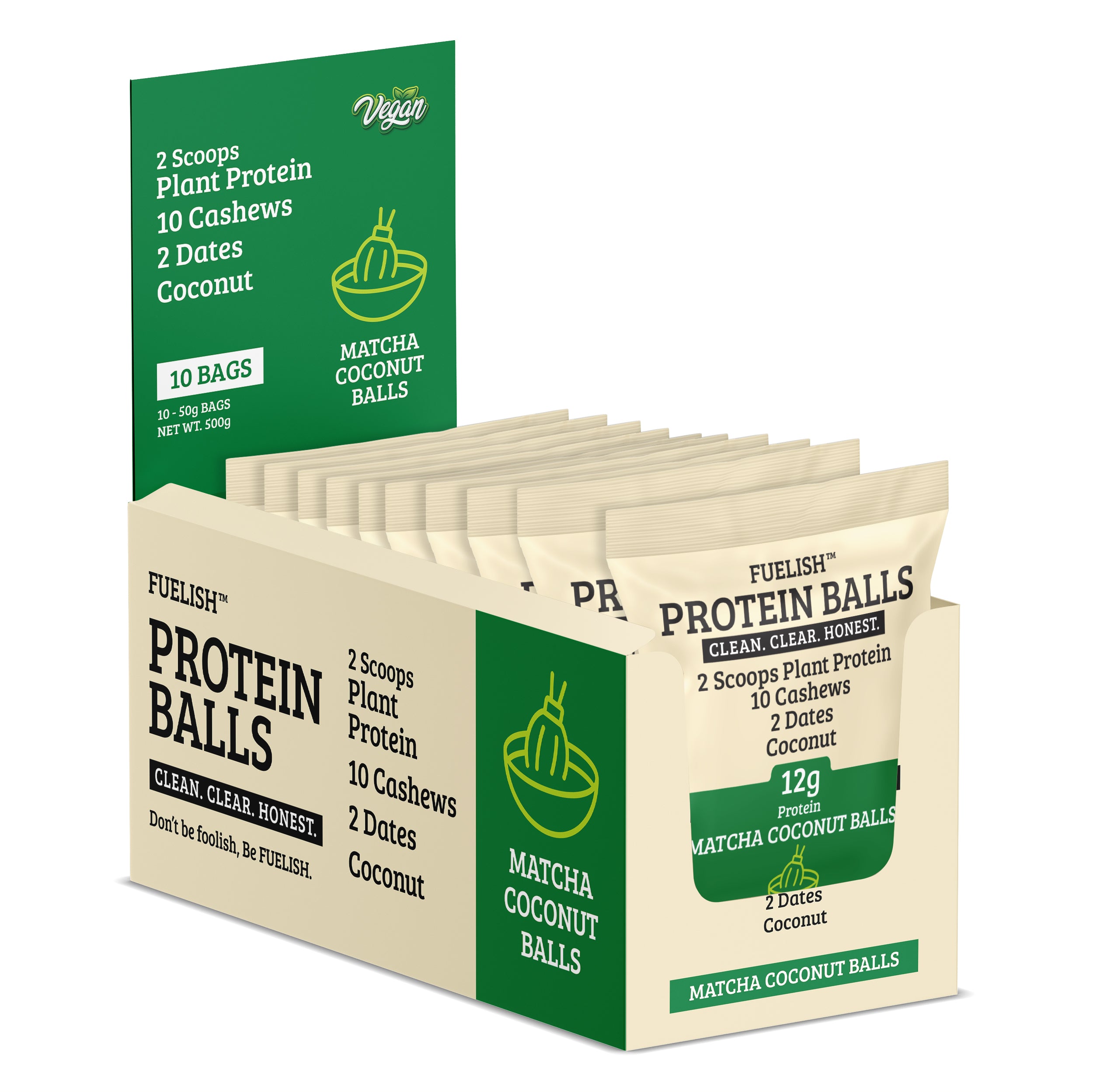 Matcha & Coconut protein balls 10 pack plantbased