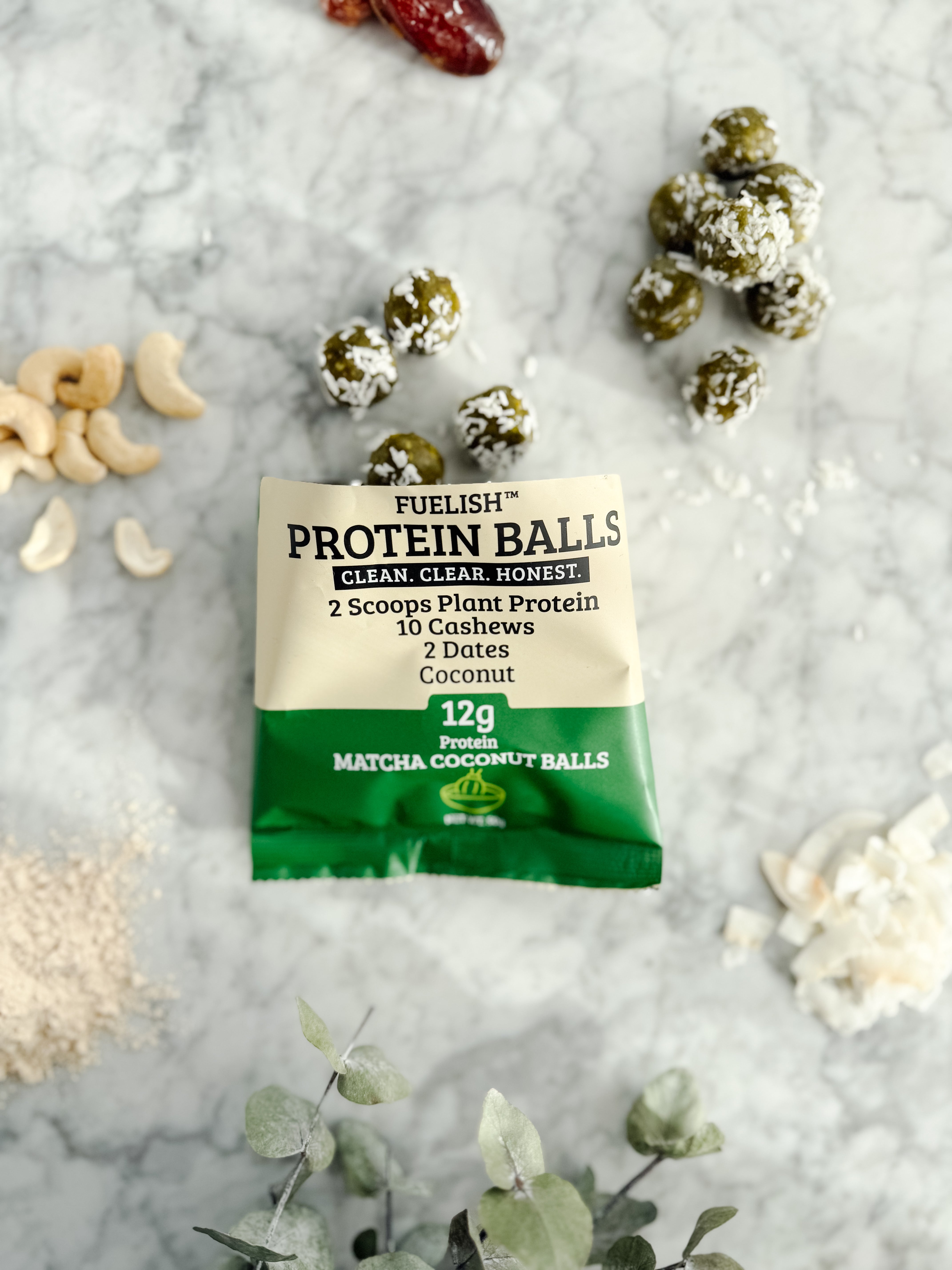Matcha & Coconut protein balls plantbased